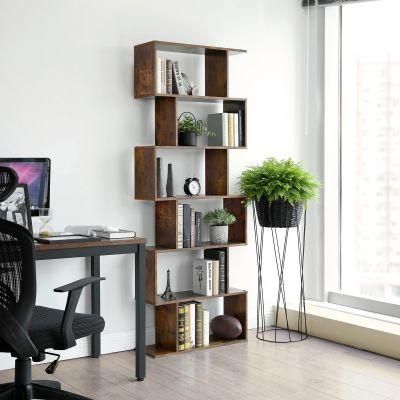 6 Tier Metal Wooden Bookcase Rack Industrial Wood Bookshelf with Back Panel