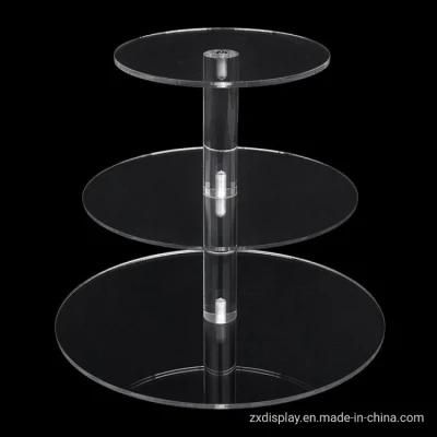 3 Layers Round Acrylic Cupcake Tower Perspex Bread Display Stand