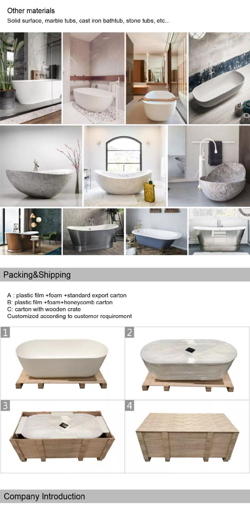 ORTONBATH New Design Large Adult Bathroom Tub Solid Surface Bathtub Soaking Free Standing Freestanding Bathtub with Towel Rack Shelf