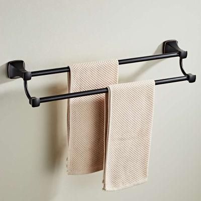 Gun Metal Copper and Zinc Alloy Wall Mounted Bathroom Double Bar Towel Rack