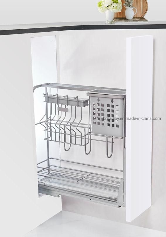 Kitchen Cabinet Hardware Accessories Base Units Pull out Spice Drawer Basket 3 Shelves Seasoning Spice Storage Organizer Holder Wire Rack with Soft-Closing