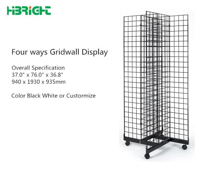 Rolling Floor 3 Sided Hook Metal Gridwall Wire Display Rack