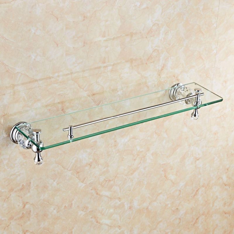 OEM Manufacture European Wall Mounted Bathroom Storage Glass Shelf Single Tier Zinc Alloy + Ss201
