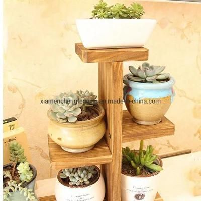 Decorative Wholesale Simple Bamboo Plant Pot Shelves, Storage Organizer, Display Rack, Living Room Wood Flower Stand