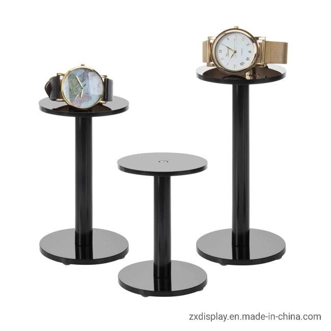 Black Acrylic Round Pedestal Jewelry and Watch Display Riser Stands