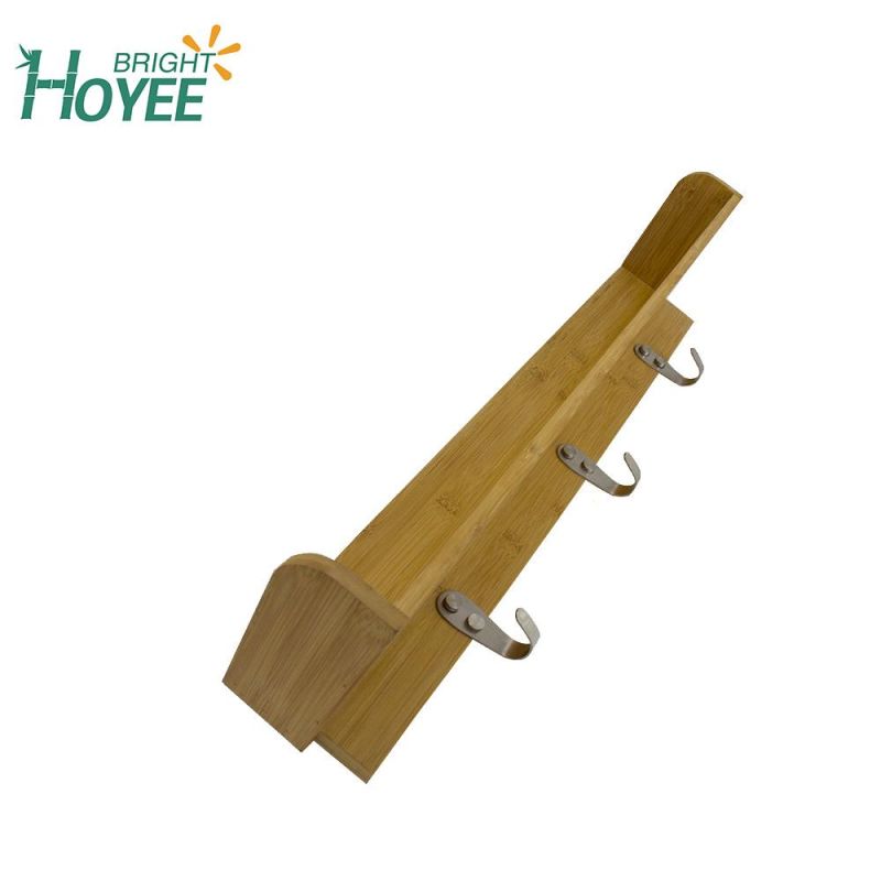 High Quality Wall-Mounted Bamboo Bathroom Towel Rack with 3 Hooks