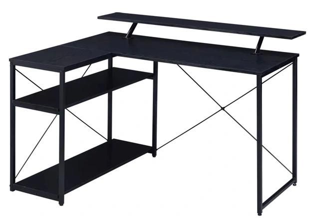 Home Office Desk Steel X Shape Design and Wood Storage Shelf L Shape Computer Desk