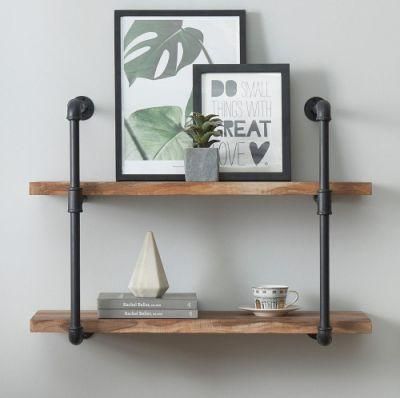 Retro Wall Shelf Black Steel Flange Malleable Iron Threaded Floor Flanges Steel Pipe Floating Shelf