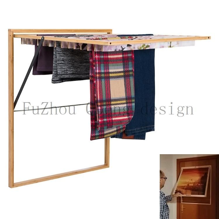 2021 Hanging Scroll Paintings Save Space Bamboo Foldable Hidden Drying Laundry Collapsible  Indoor Cloth Storage Rack