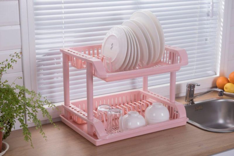 Kitchen Organizer 2-Layer Plastic Dish Rack Multi-Function Dish Storage Rack