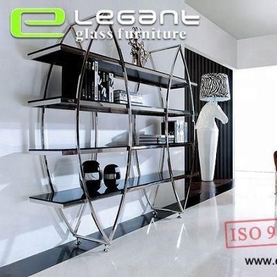 Glass Bookshelf with Stainless Steel Frame
