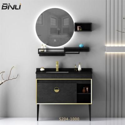 Luxury LED Mirror Furniture Black Melamine Wooden Bathroom Cabinet Washroom Sink Vanity Unit