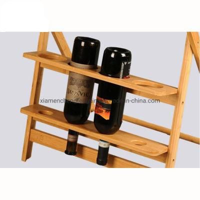 Creative Kitchen Organizer Wooden Foldable Bamboo Snack Table with Wine Display Shelf