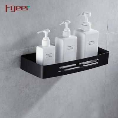 Fyeer Bathroom Accessory Matt Black Aluminum Wall Square Shelf