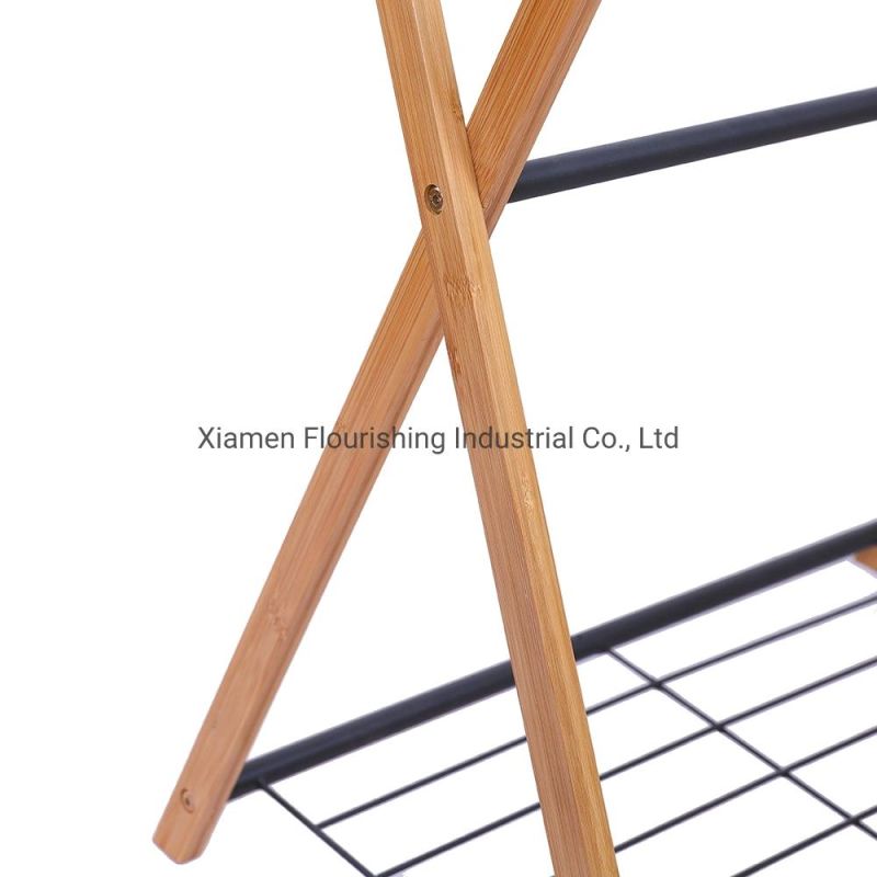 4-Tier Multifunctional Household Room Bamboo Standing Ladder Storage Shelf Towel Rack