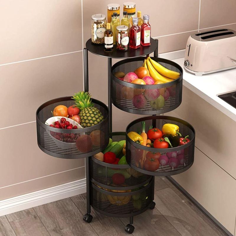 Round Rotating Vegetable Storage Basket Movable Household Storage Rack for Kitchen Living Room Toilet