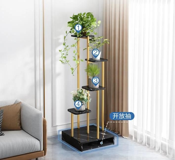 Light Luxury Flower Stand Balcony Shelf Interior Decoration Living Room Simple Flower Pot Shelf Floor-Standing Multi-Layer Green Radish Flower Stand