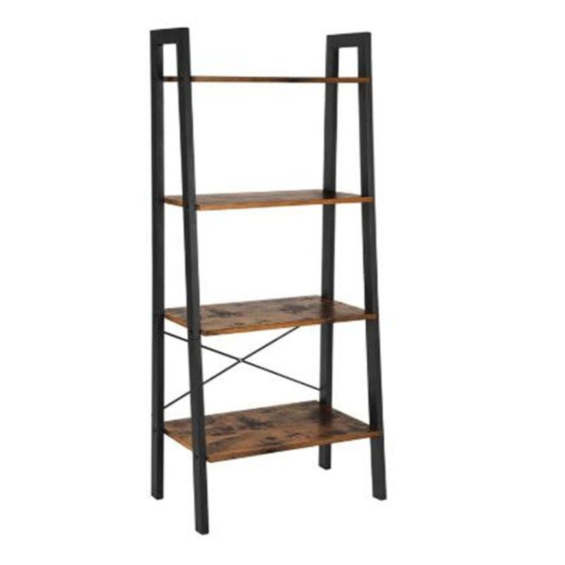 4 Shelves Sturdy Iron Frame Bedroom Office Industrial Design Bookcase with Cupboard