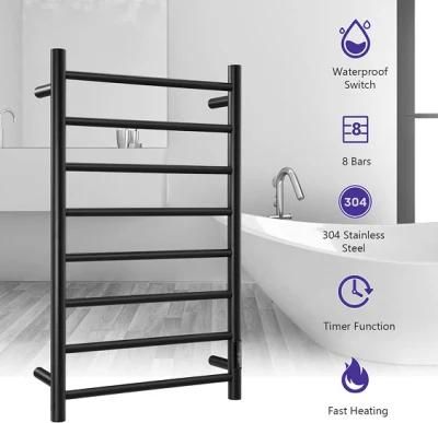 High Quality Black Round 8 Bar Stainless Steel Electric Towel Racks