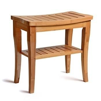 Shower Bench Stool with Shelf - Bamboo SPA Bathroom Decor - Wood Seat Bench for Indoor or Outdoor Use