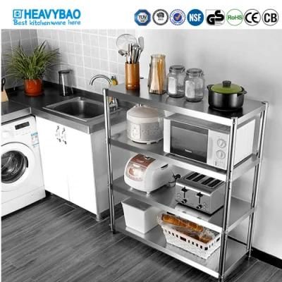 Heavybao Flat Assembled Stainless Steel Four Layer Flat Kitchen Vegetable Storage Shelf Rack