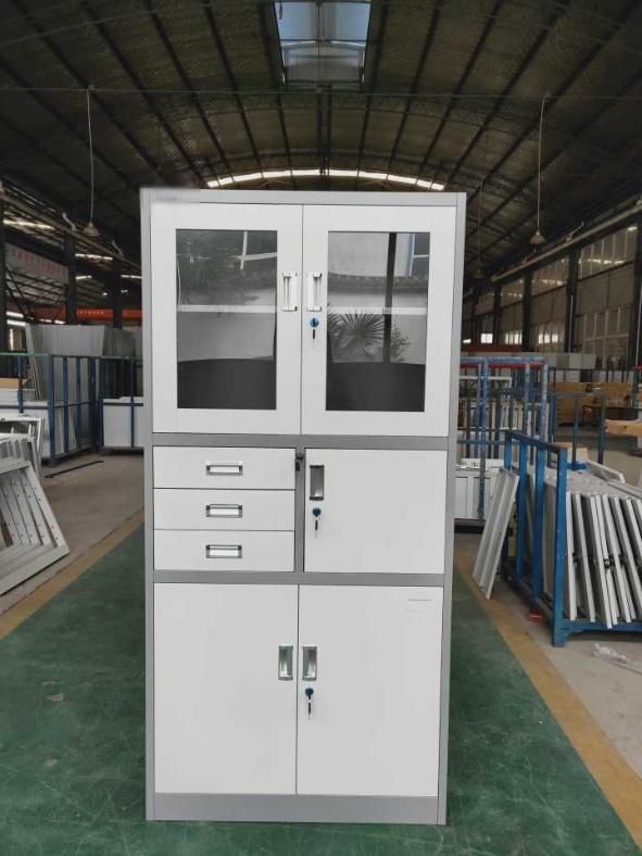 Metal Bookcase with Glass Door, 3 Drawers and Safe Box