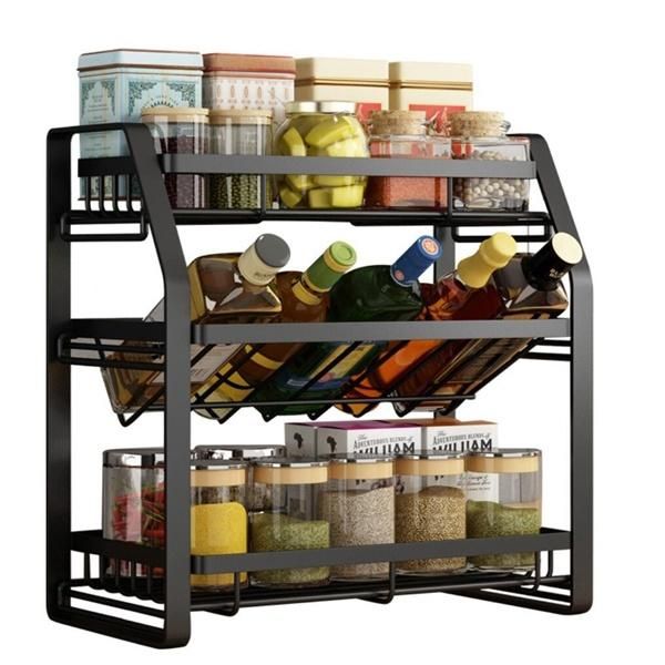 Seasoning Organizer Bathroom Storage Shelf Kitchen Rack Spice Jars