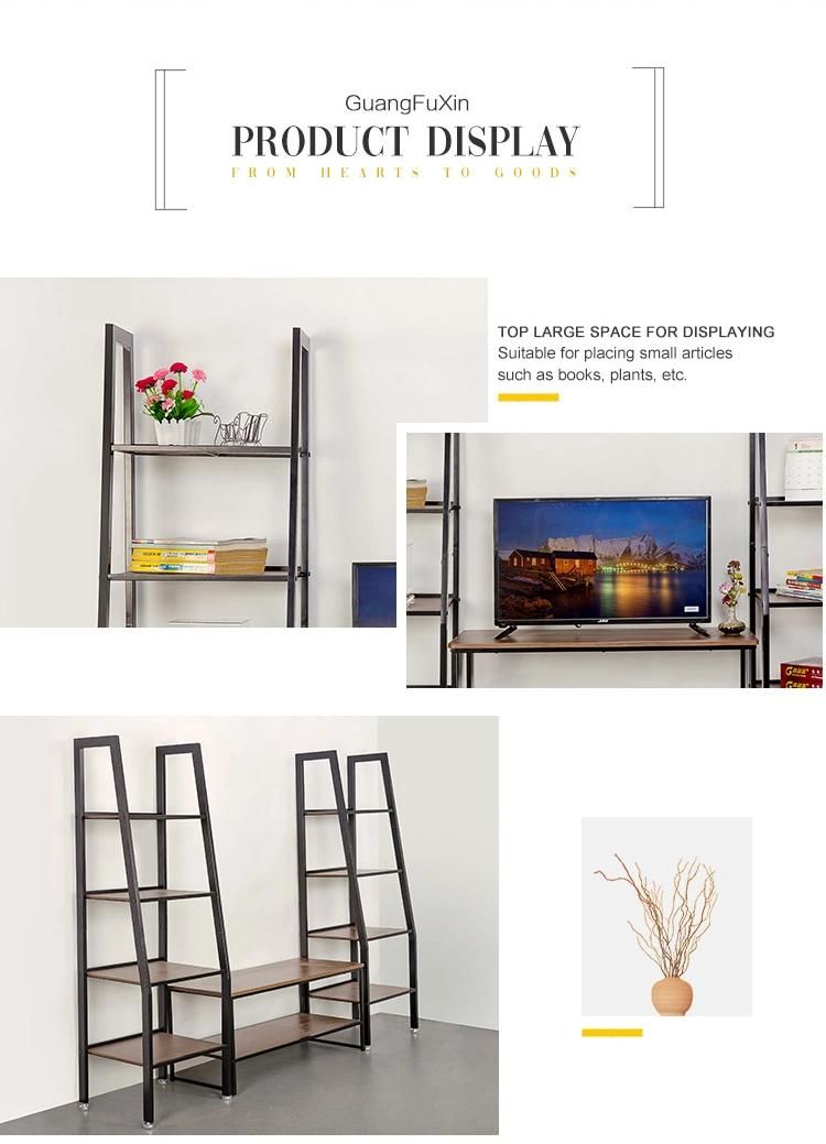 New Design Simple 4-Tier Ladder Wall Bookshelf Steel Rack for Storage