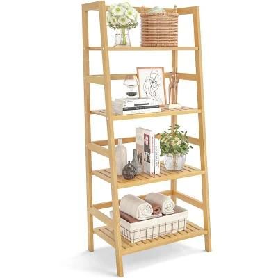 Multifunction Ladder Shelf Plant Stand Bookcase Organizer Bamboo Bookshelf 4-Tier Kitchen Storage Rack Bathroom Shelves