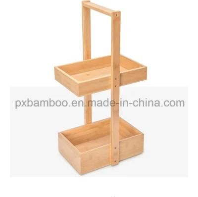 Portable Bamboo Bathroom Storage Shelf and Multifunction Bamboo Corner Display Rack with Wheels