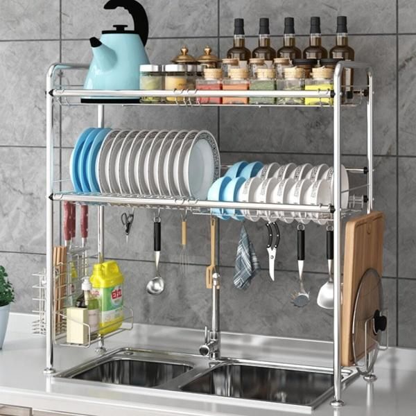Over Sink Dish Drying Rack Kitchen Storage Organizer Stainless Steel Shelf