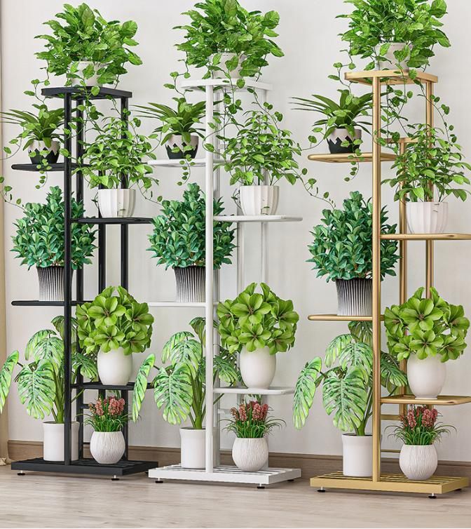 Flower Shelf Nordic Indoor Home Balcony Decoration Rack Wrought Iron Living Room Simple Flower Pot Multi-Layer Rack Green Dill