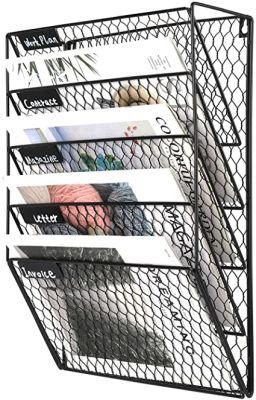 Hanging Wall File Holder Mail Organizer Metal Chicken Wire Document Rack, 5-Tier, Black