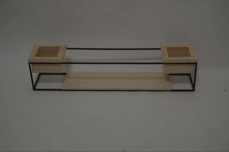 Wall Storage Rack Iron Rack with Wood Box Display Shelf