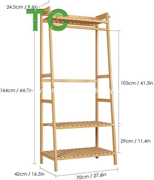 Wholesale Bamboo Clothes Rack Coat Stand, Large Garment Rack with Top Shelf and 2-Tier Shoe Clothing Storage Organizer Shelves