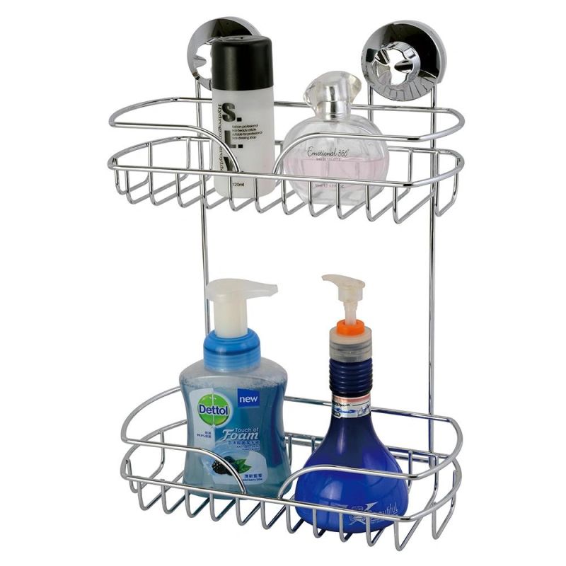 Bathroom Stainless Steel Metal Wall Mounted 2-Pack Shower Shelf Basket Storage Rack Shower Caddy Adhesive