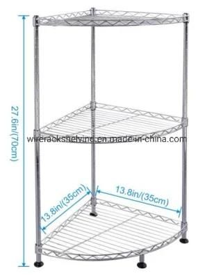 Corner Shelf 3 Tiers Adjustable Metal Storage Wire Shelving Unit Corner Rack Silver for Living Room, Bathroom, Kitchen