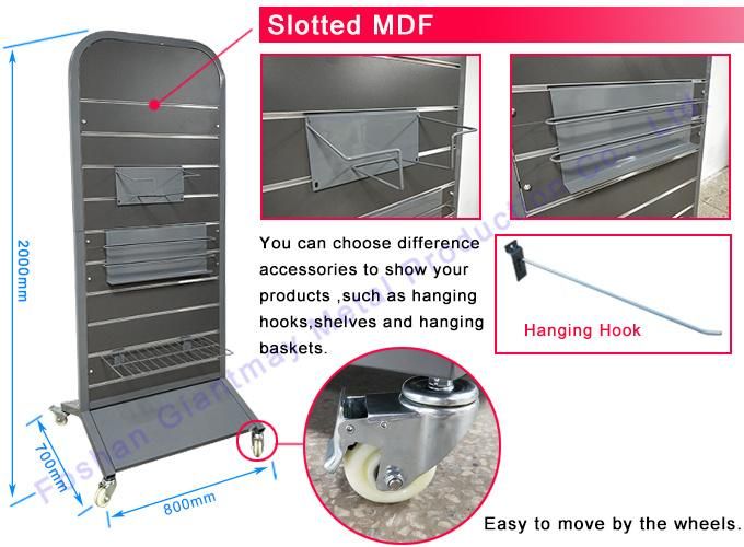 Movable Hanging Hook Shops Double Sided Display Stand Slatwall Rack