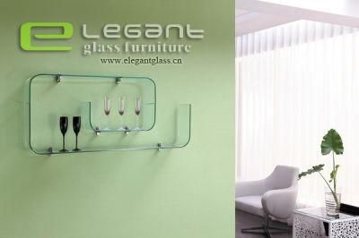 E Shape Clear Glass Wall Shelf for Guest Room