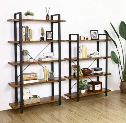 Standing Shelf Easy Assembly, Living Room5-Layer Industrial Stable Bookcase