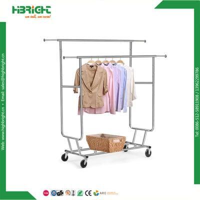 Movable Heavy Duty Chrome Metal Rolling Clothes Garment Clothing Hanging Rack with Wheels