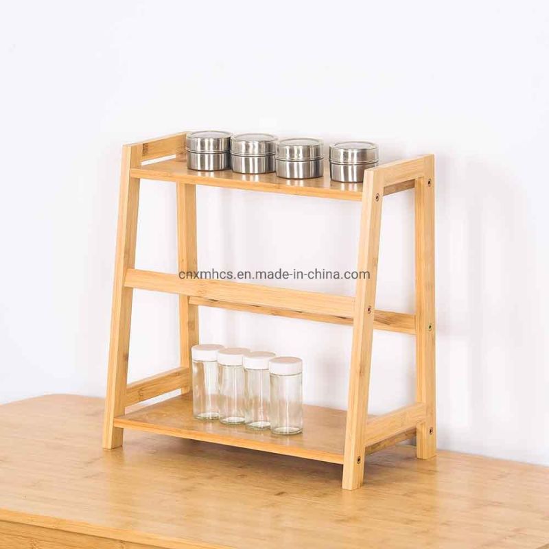 3-Tier Spice Rack Organizer Kitchen Shelves Wooden Storage Shelves Standing Bamboo Countertop Spice Rack Drying Plate Rack Dish Rack