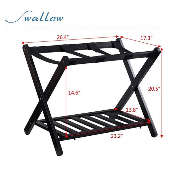 Swallow Solid Wood Stylist Folding Bedroom Luggage Rack Stand with Shoe Shelf