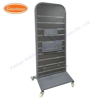 Double Sides Movable Slatwall Accessories Hanging MDF Display Rack with Wheels
