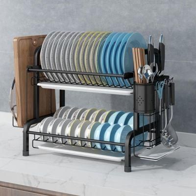 2 Tier Metal Kitchen Rack with Silverware Holder Countertop Organization Shelf