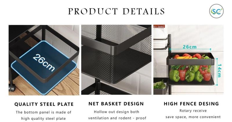 Modern Design Kitchen Storage Rotating Rack with Basket