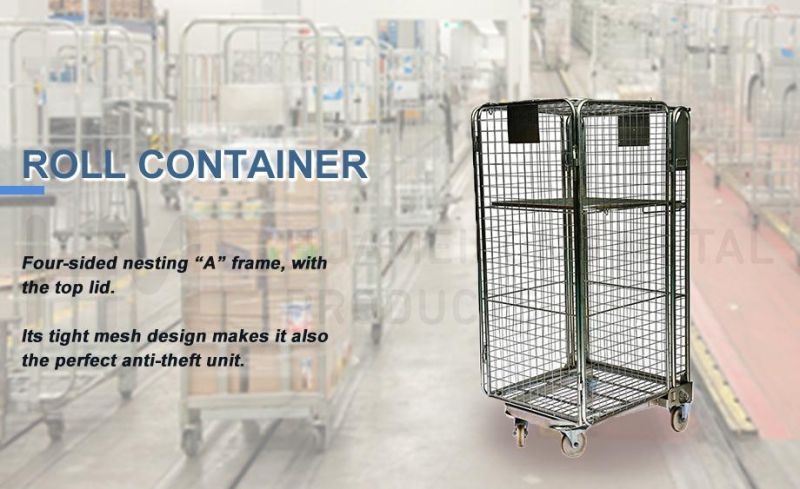 Supermarket Warehouse Logistic Nestable Folded Insulated Metal Mesh Roll Container