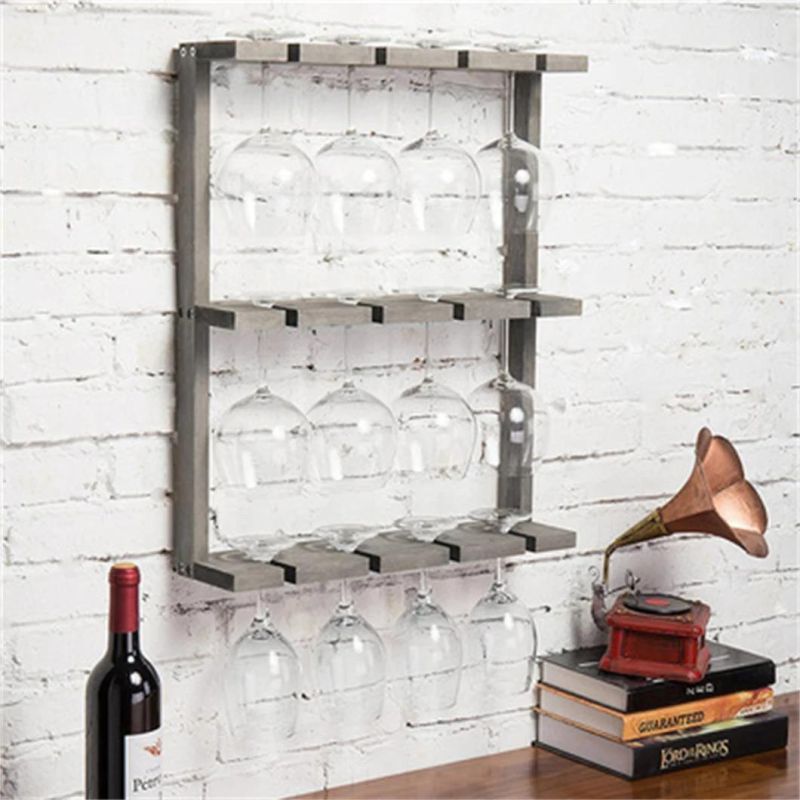 Rustic Torched Wood Wall Mounted Kitchen Coffee Mug Cup Storage Shelf Display Rack