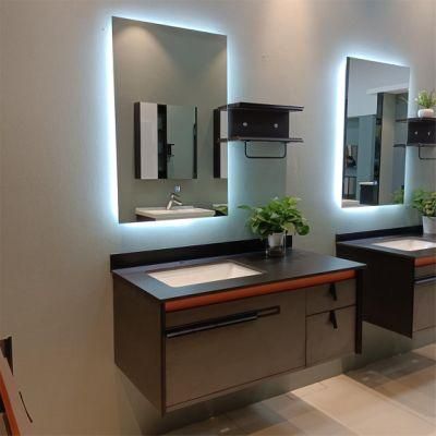 Luxury Solid Wood Bathroom Furniture Cabinet Wall Hung Bathroom Vanity Units with Marble Top, Smart Mirror