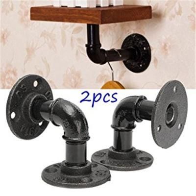 Pipe Shelf Brackets, Industrial Floating Shelf Bracket Black, Wall Mounted Metal Shelving Supports, L Bracket Rustic Vintage Look